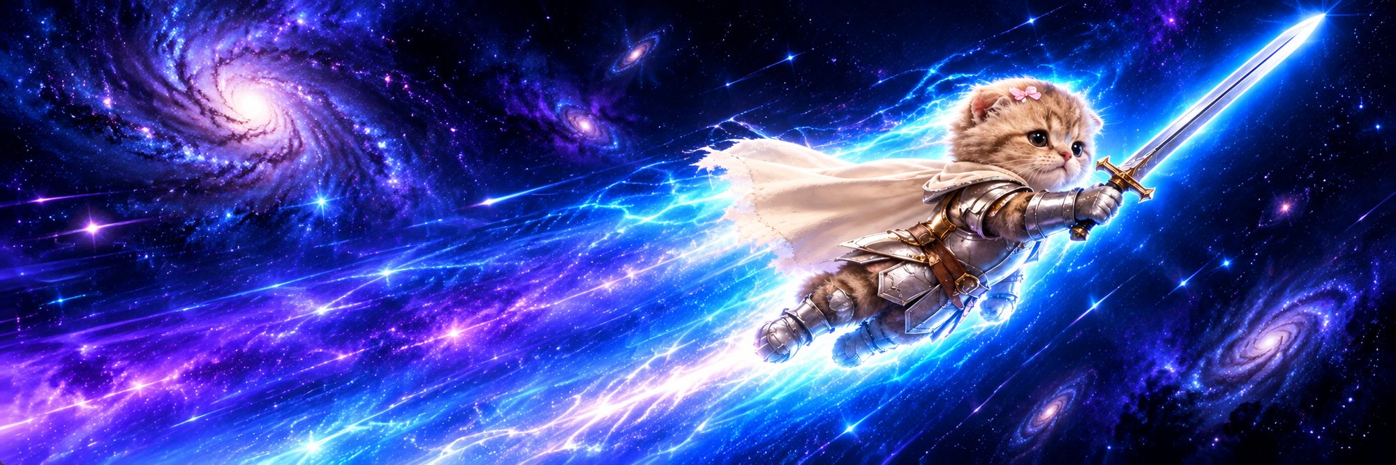 knight/acc banner: the kitten knight flying past galaxies